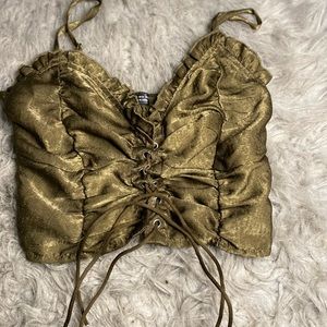 Olive Green Drawstring Corset Type Crop Top